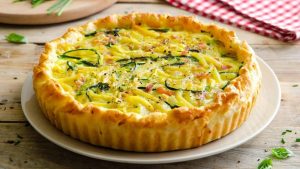 Double cheese & spring vegetable tart