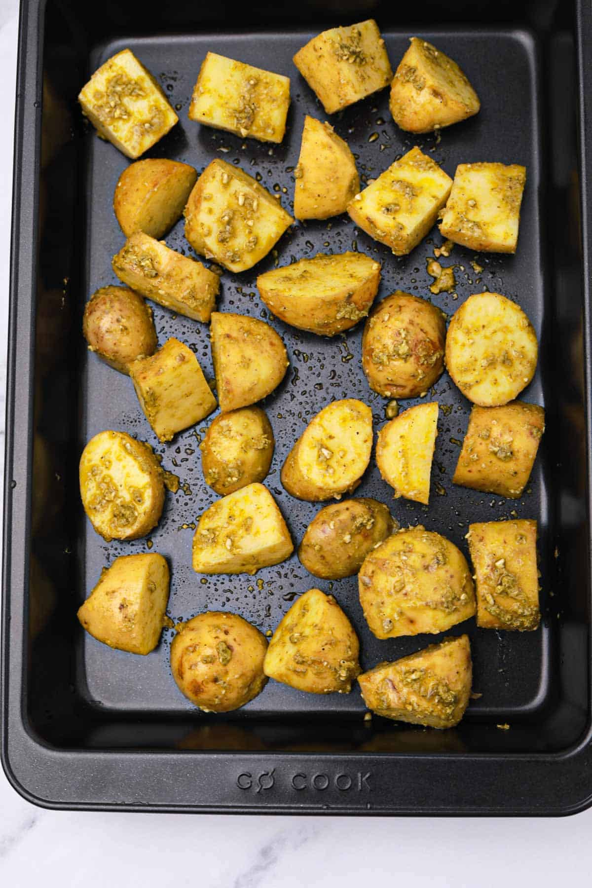 Arranged on a baking tray.